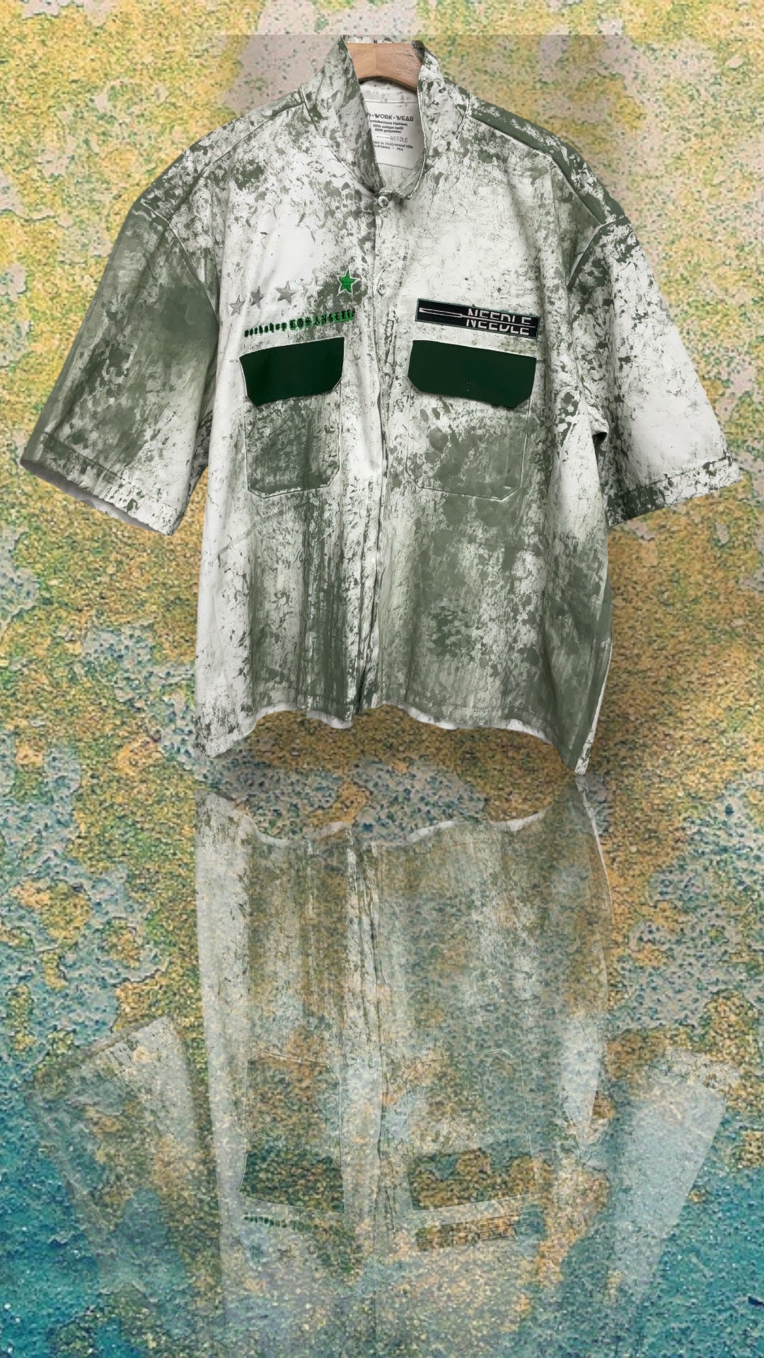 VENEZIAN Abstract Hand Painted Button-Down Short Sleeve Shirt
