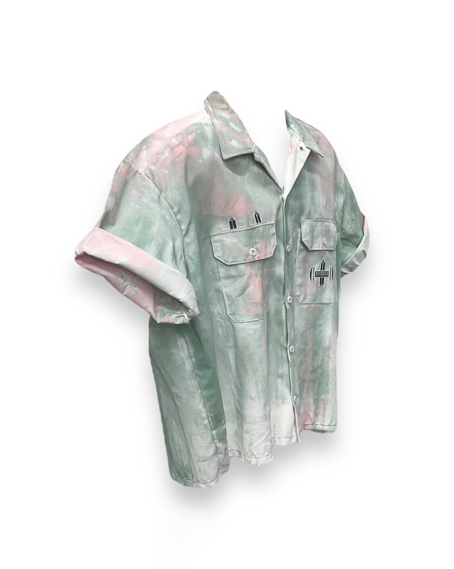 VENEZIAN  Abstract Hand Painted  Button-Down Short Sleeve Shirt