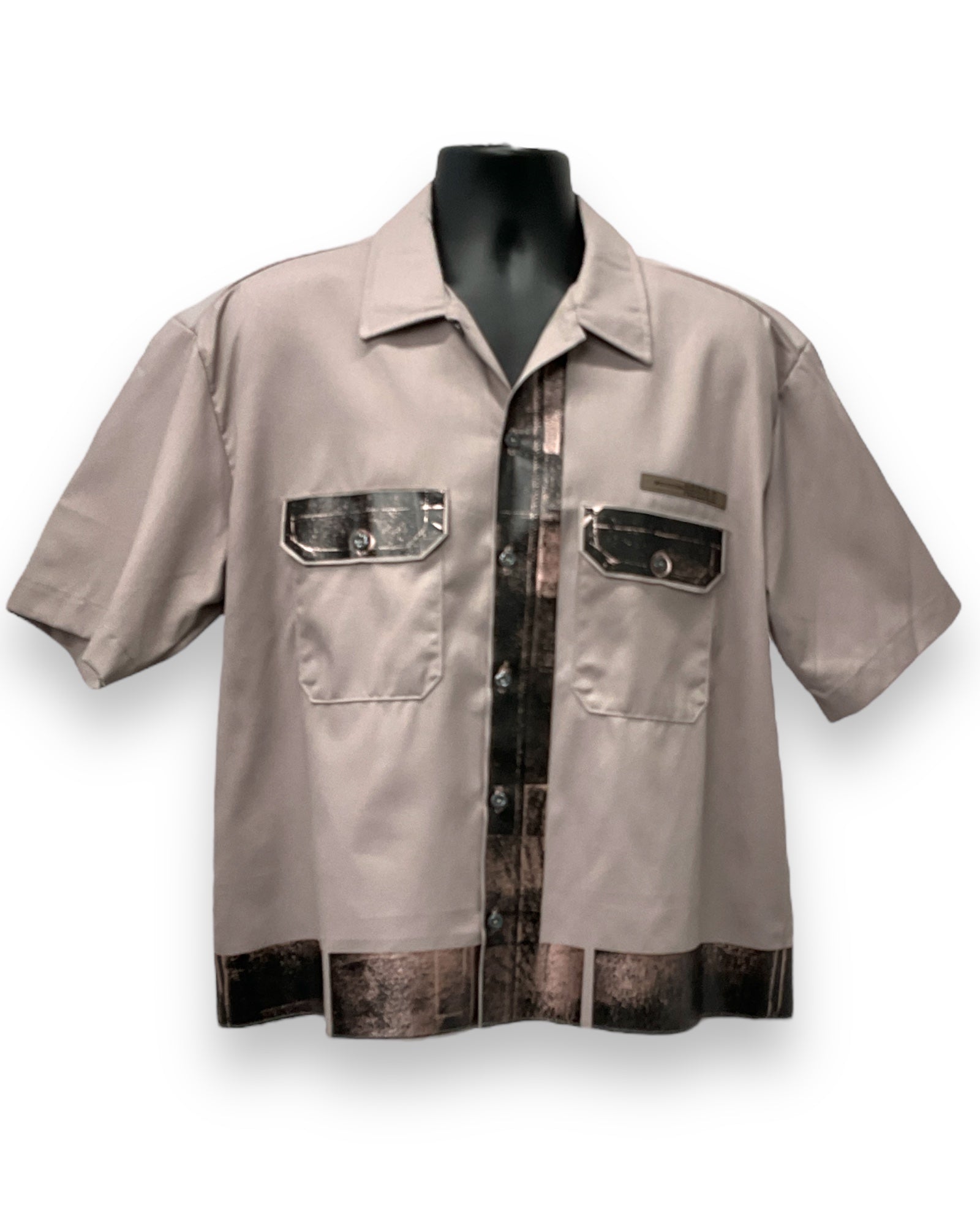rust dress shirt VENEZIAN RUST Button-Down Short Sleeve Shirt Silver Copper Frame L / BRGNDBK