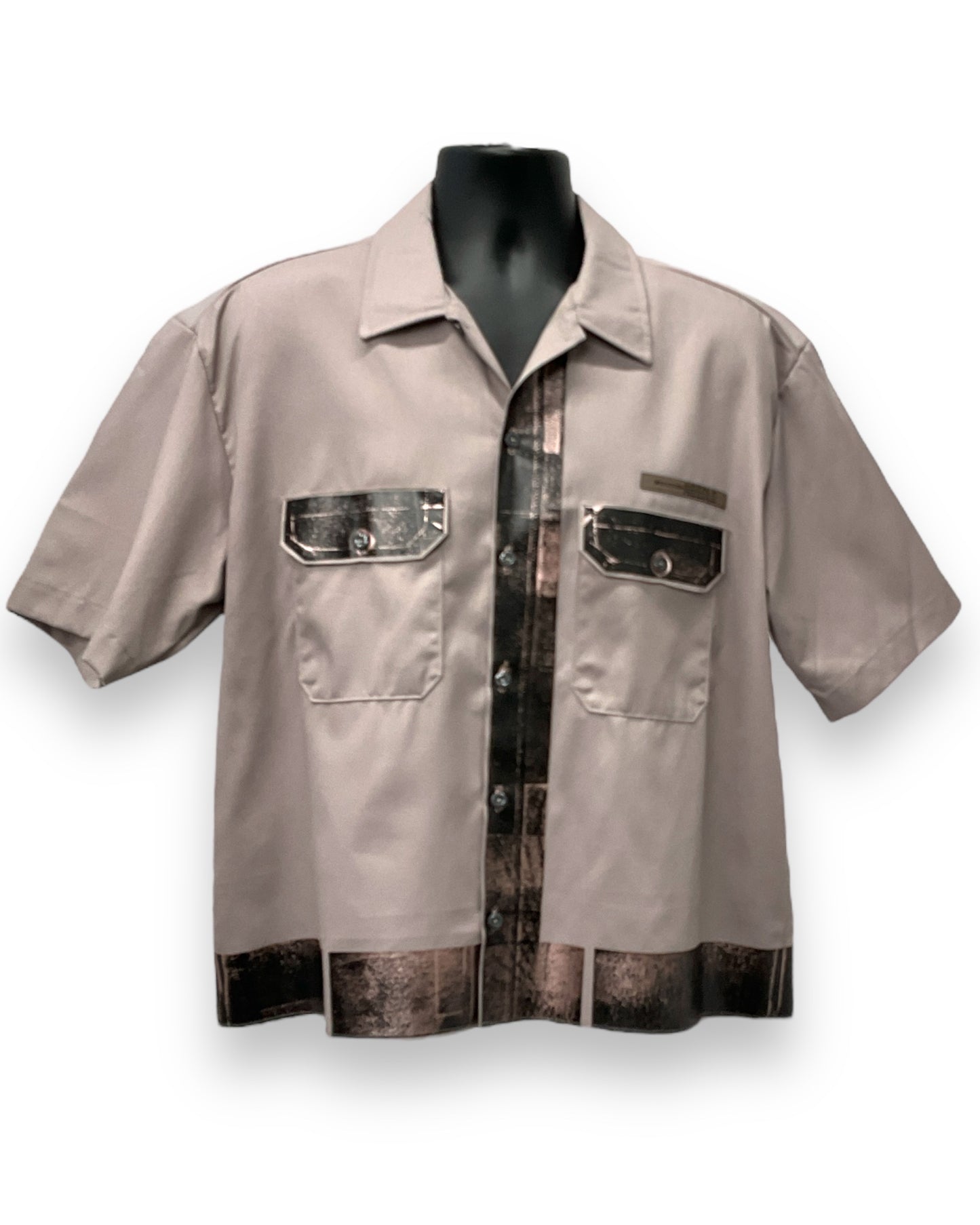 VENEZIAN RUST Button-Down Short Sleeve Shirt Silver Copper Frame