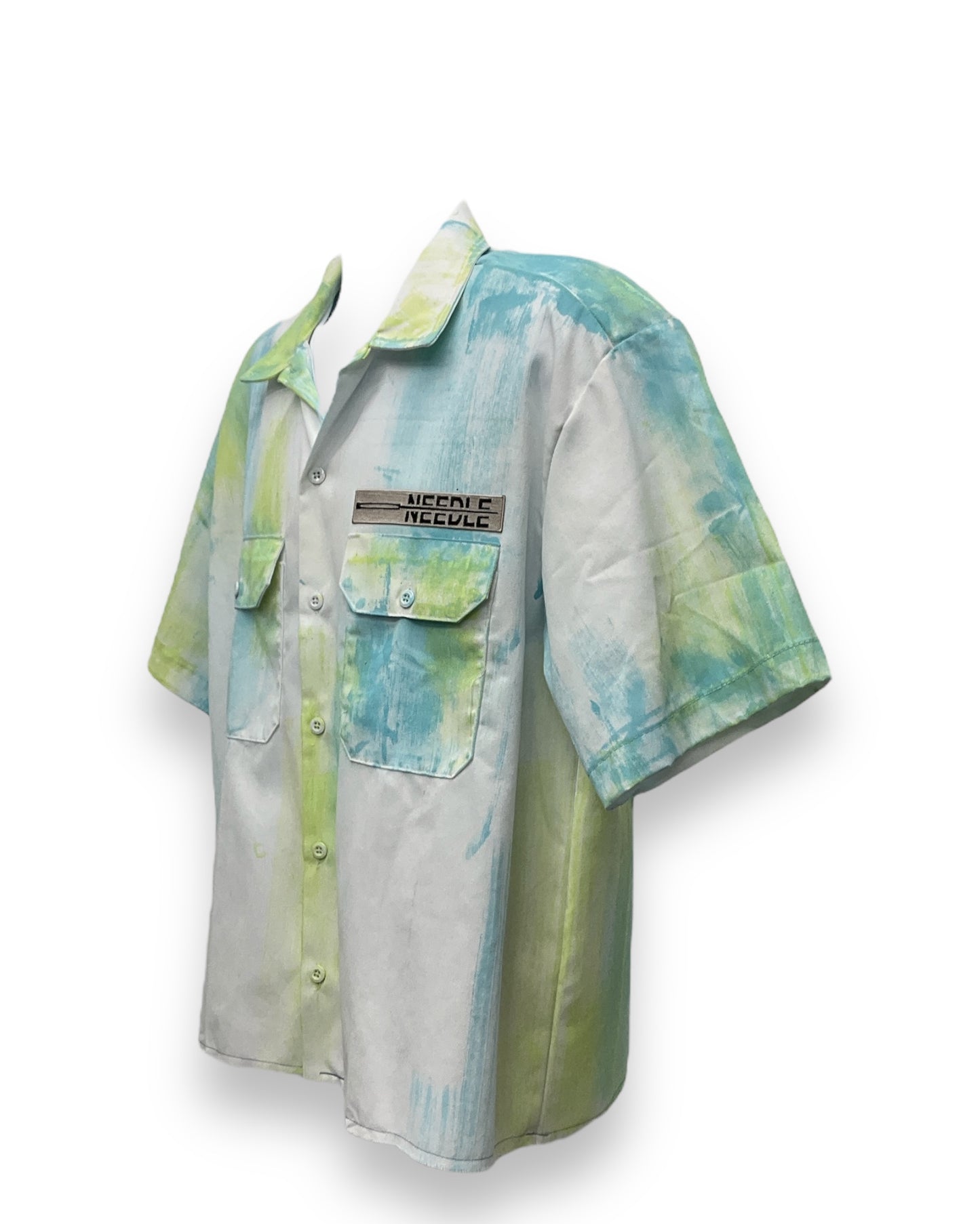 FIESTA ODESSA  Abstract Hand Painted Button-Down Short Sleeve Shirt