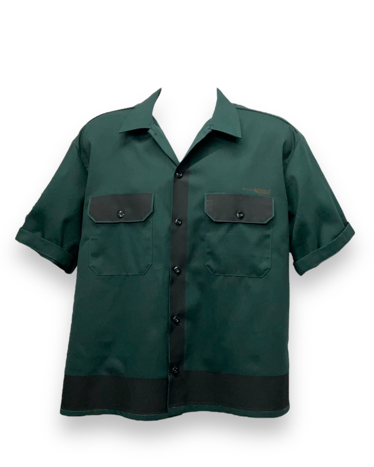 ART DECO Button-Down Short Sleeve Shirt K.Green Black Frame