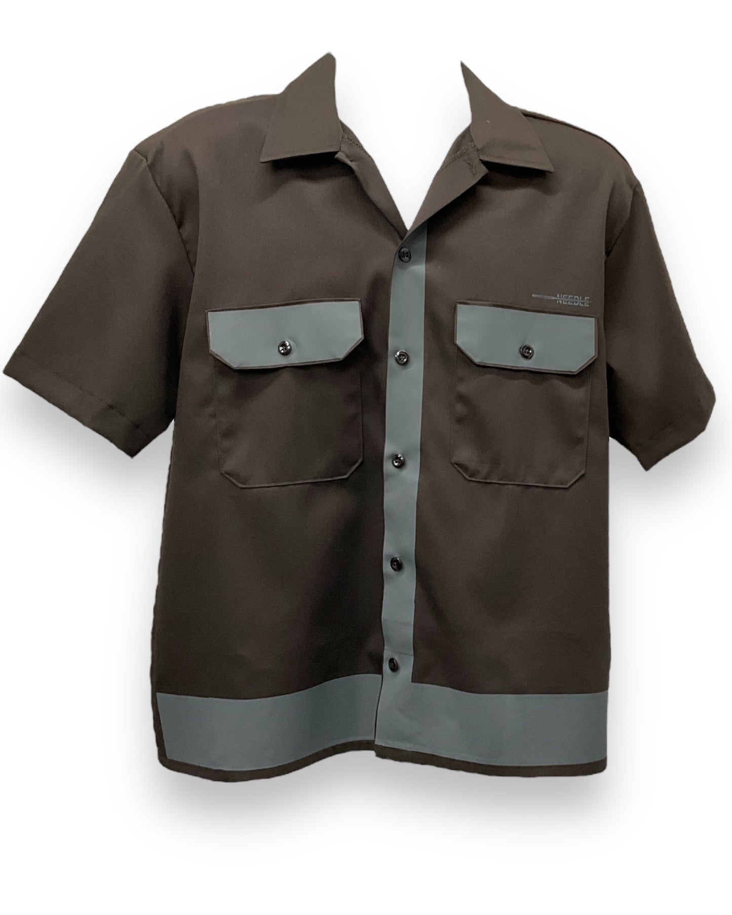 ART DECO Button-Down Short Sleeve Shirt D.Brown Gray Frame