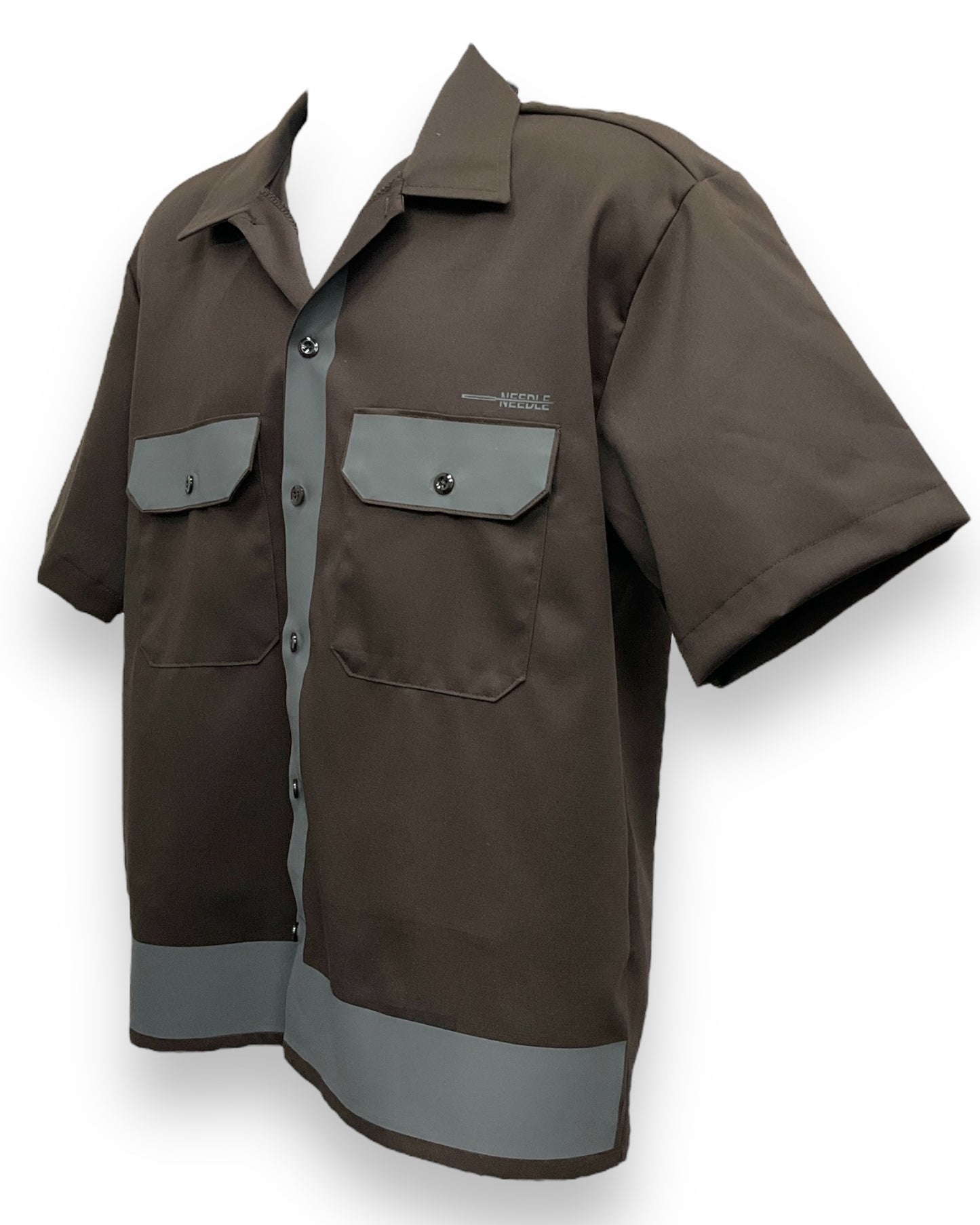 ART DECO Button-Down Short Sleeve Shirt D.Brown Gray Frame