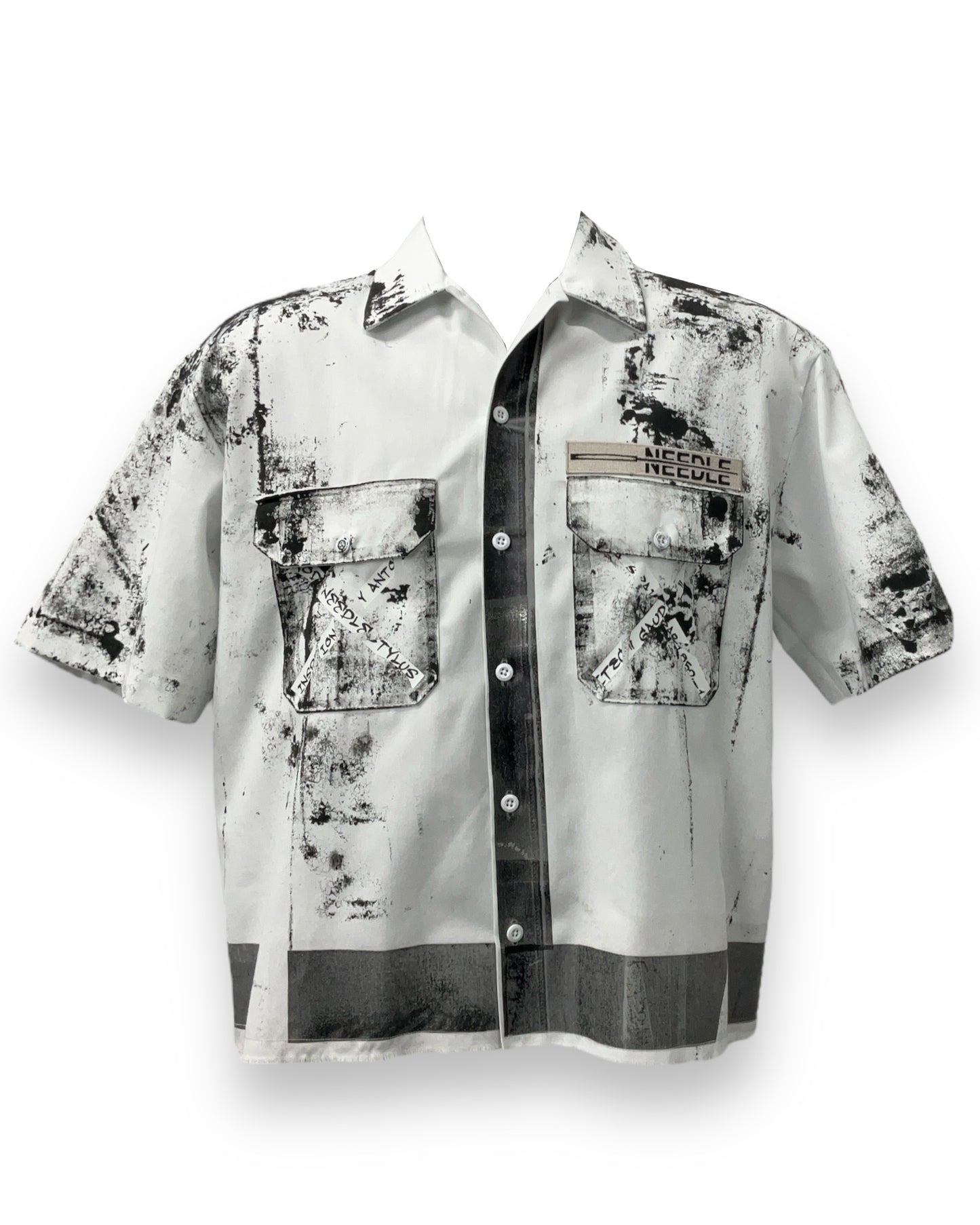 UNION Abstract Painted Button-Down Short Sleeve Black & White Shirt