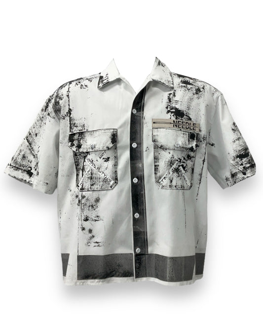 UNION  Abstract Painted Button-Down Short Sleeve Black & White Shirt