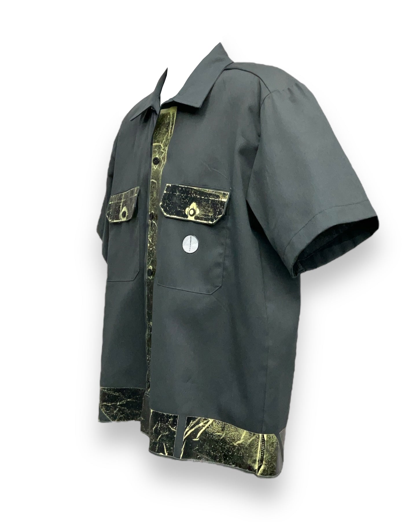 VENEZIAN RUST Button-Down Short Sleeve Shirt Charcoal Lime Black Base