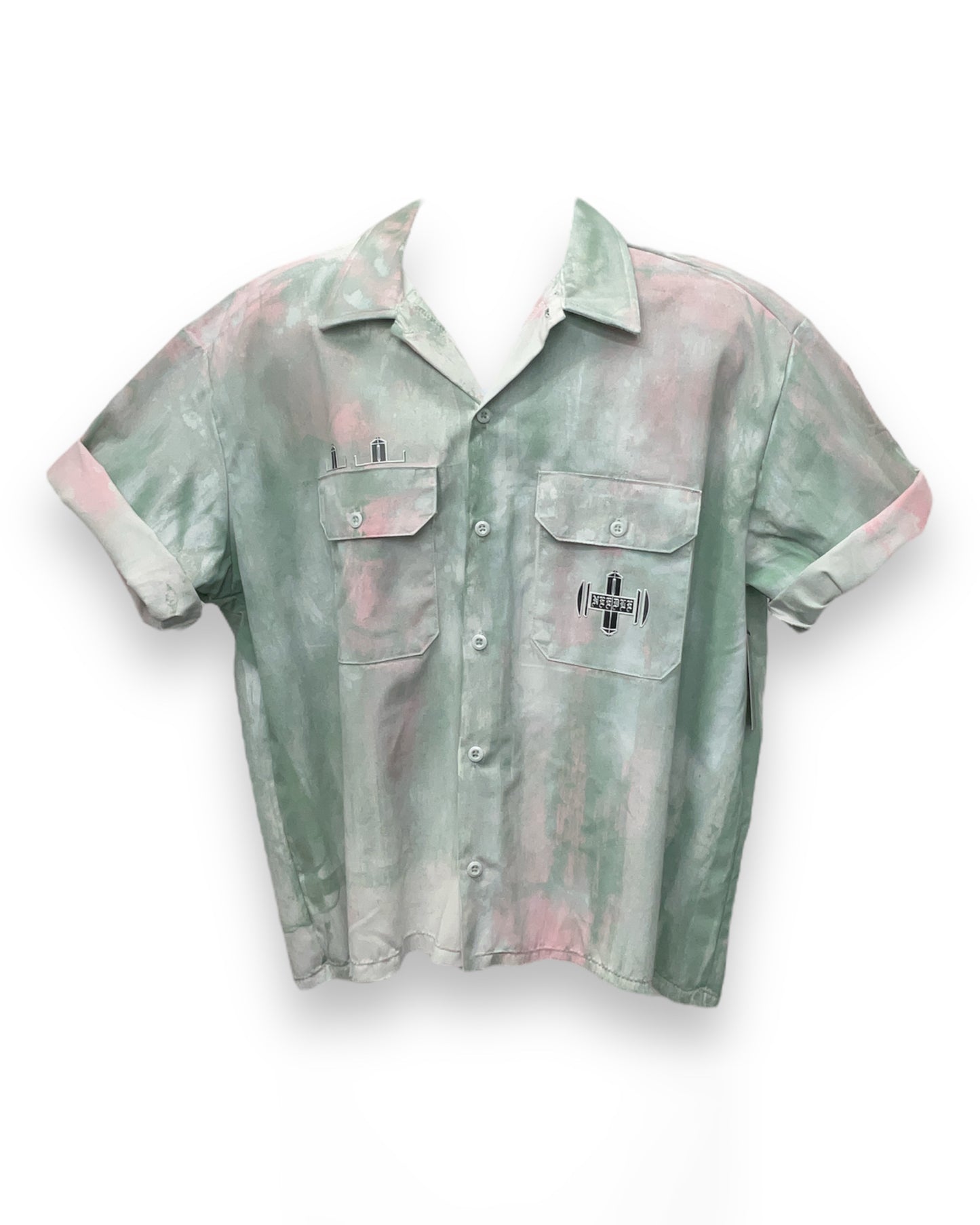 VENEZIAN  Abstract Hand Painted  Button-Down Short Sleeve Shirt