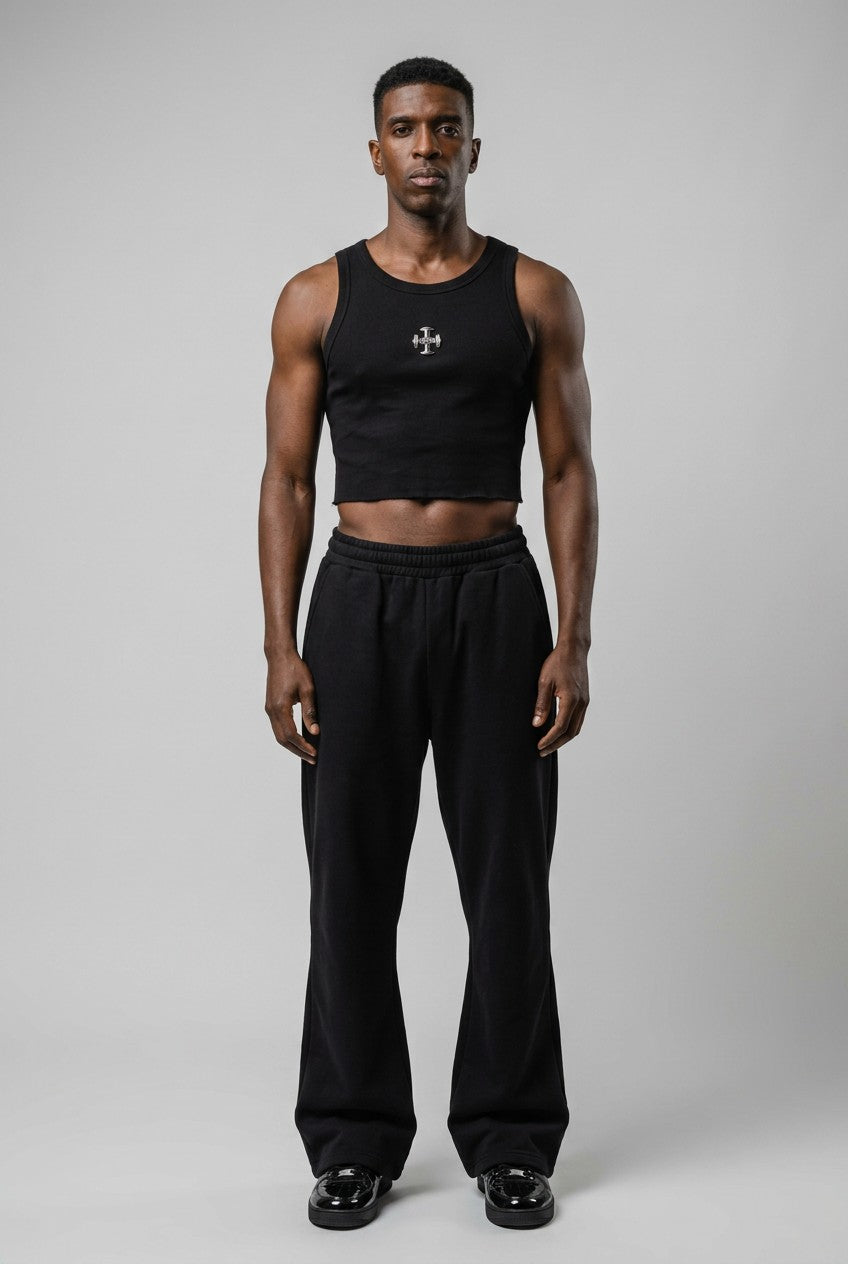 AGO'S RIB CROP TANK - Black Model
