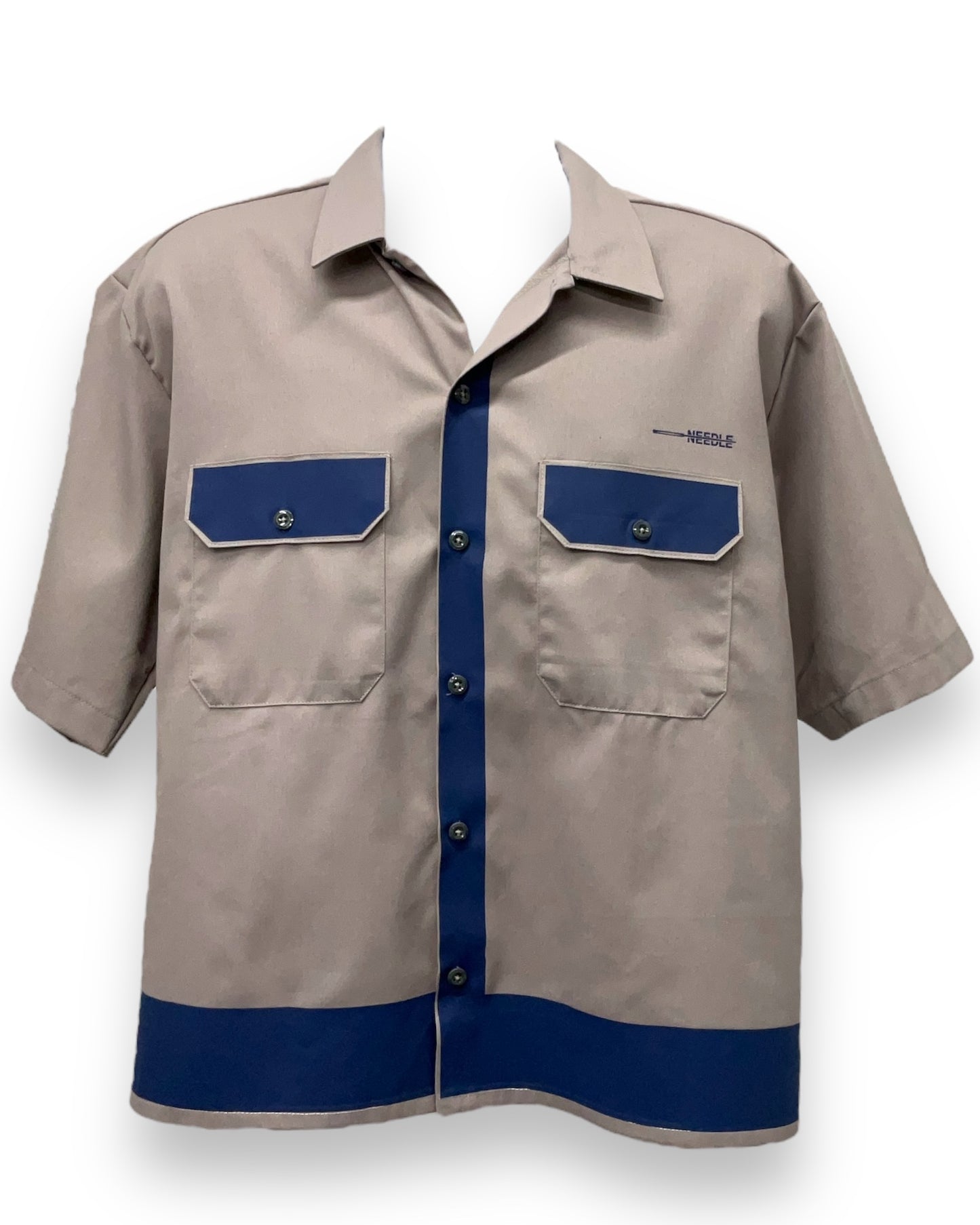 ART DECO  Button-Down Short Sleeve Shirt Silver University Blue Frame