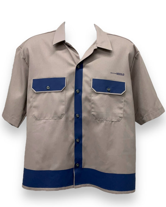 ART DECO  Button-Down Short Sleeve Shirt Silver University Blue Frame