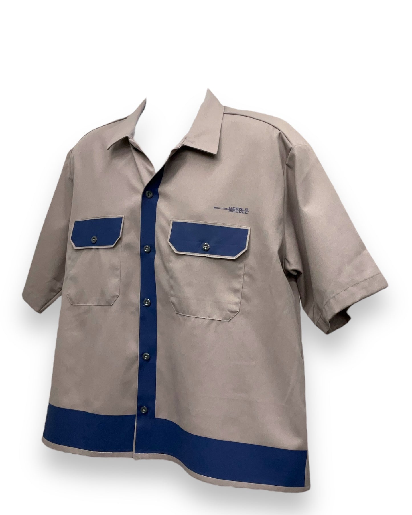 ART DECO  Button-Down Short Sleeve Shirt Silver University Blue Frame