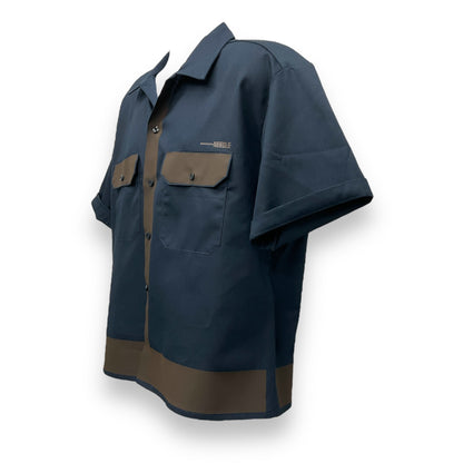 ART DECO  Button-Down Short Sleeve Shirt Dark Navy D.Brown Frame