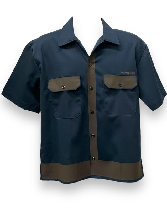 ART DECO  Button-Down Short Sleeve Shirt Dark Navy D.Brown Frame