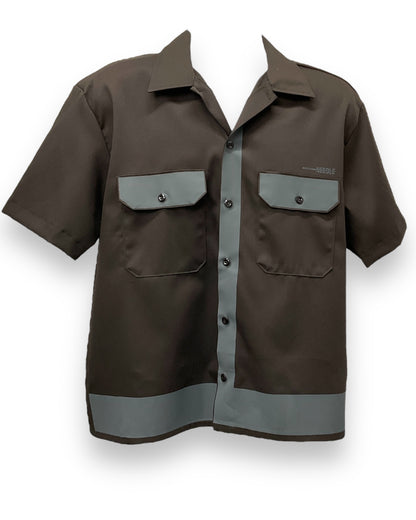 ART DECO  Button-Down Short Sleeve Shirt D.Brown Gray Frame