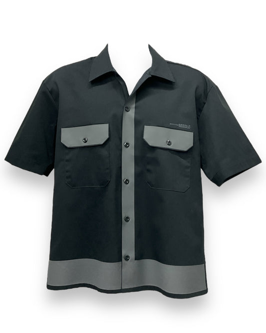 ART DECO  Button-Down Short Sleeve Shirt Black Charcoal Frame