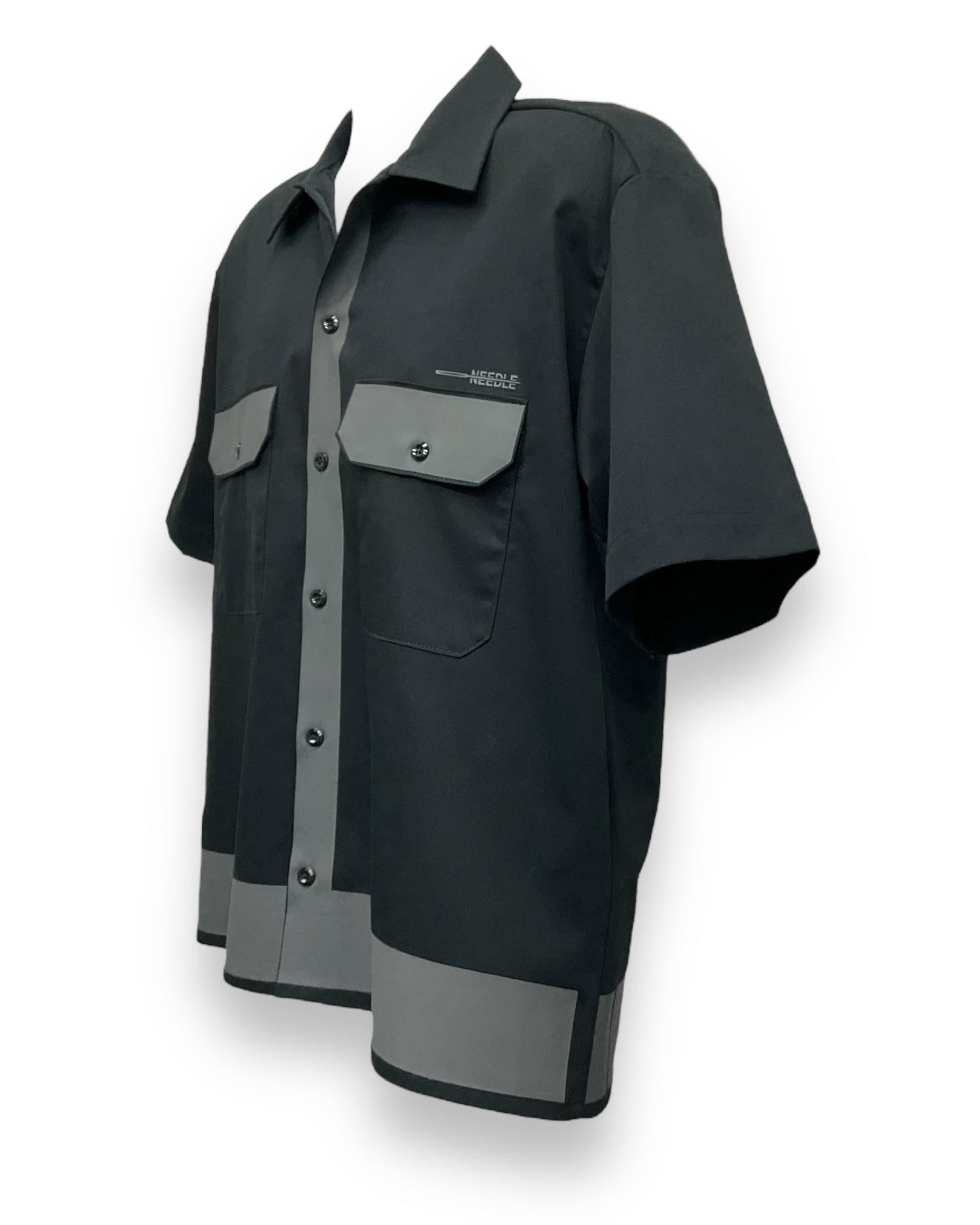 ART DECO  Button-Down Short Sleeve Shirt Black Charcoal Frame