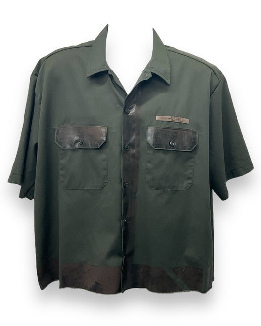 VENEZIAN RUST Button-Down Short Sleeve Shirt Olive Brown Black Base