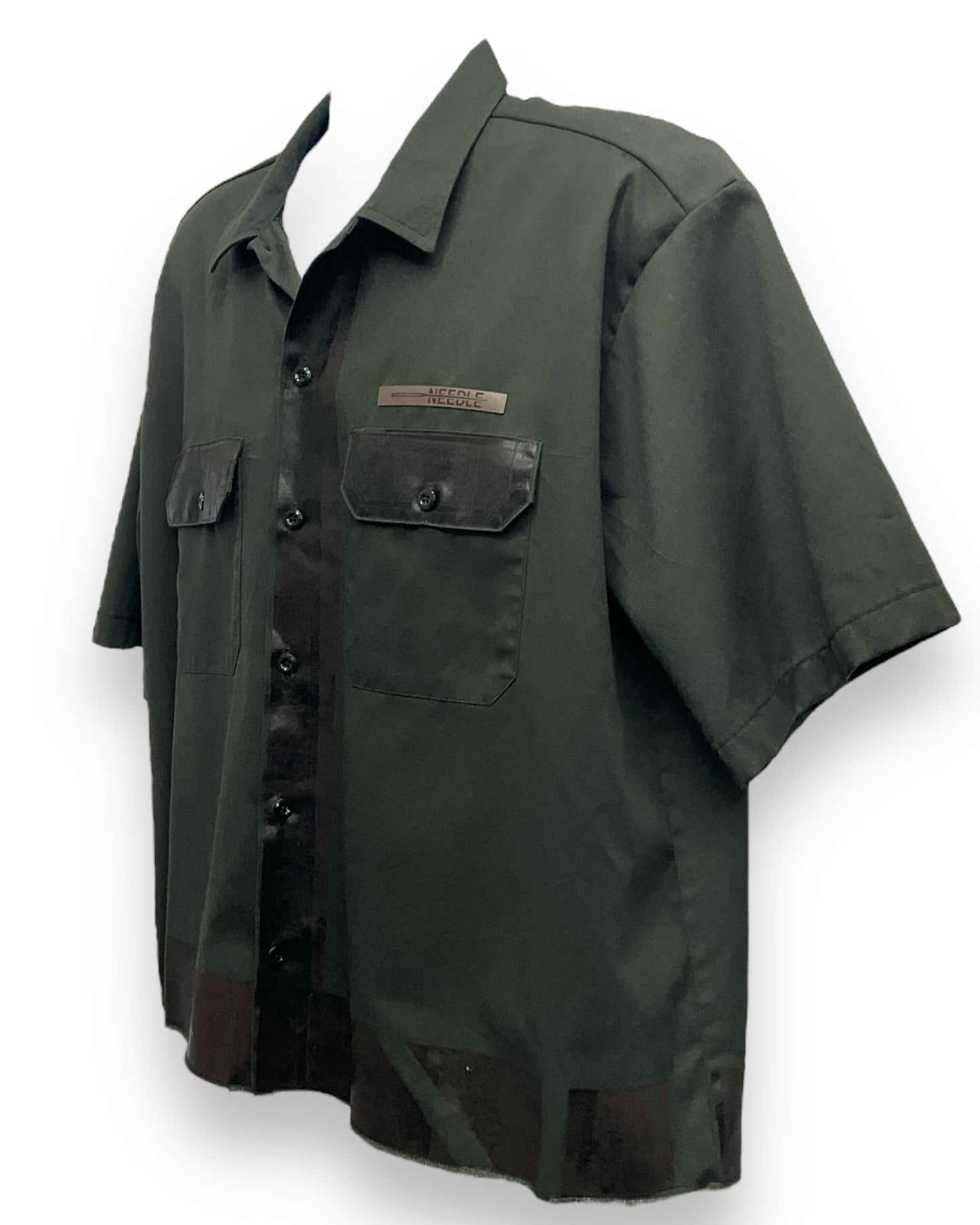 VENEZIAN RUST Button-Down Short Sleeve Shirt Olive Brown Black Base