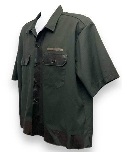 VENEZIAN RUST Button-Down Short Sleeve Shirt Olive Brown Black Base