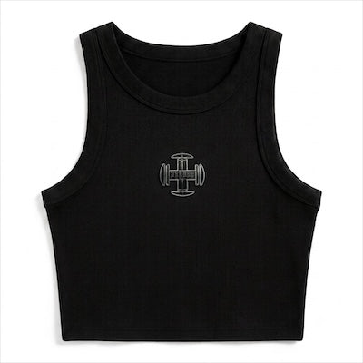 AGO'S RIB CROP TANK - Black Flat Lay