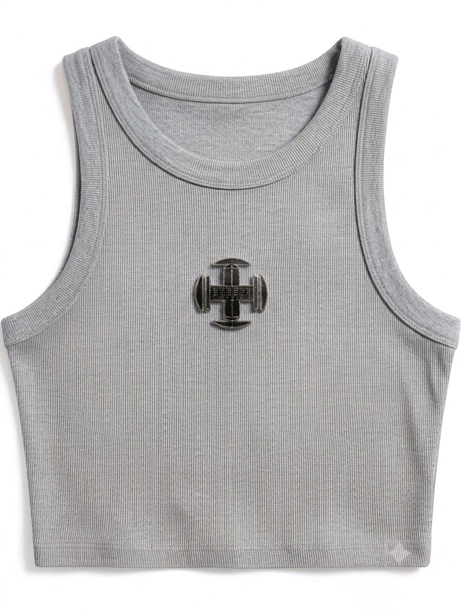 AGO'S RIB CROP TANK - Storm Flat Lay