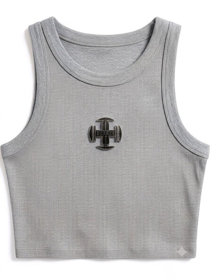 AGO'S RIB CROP TANK - Storm Flat Lay