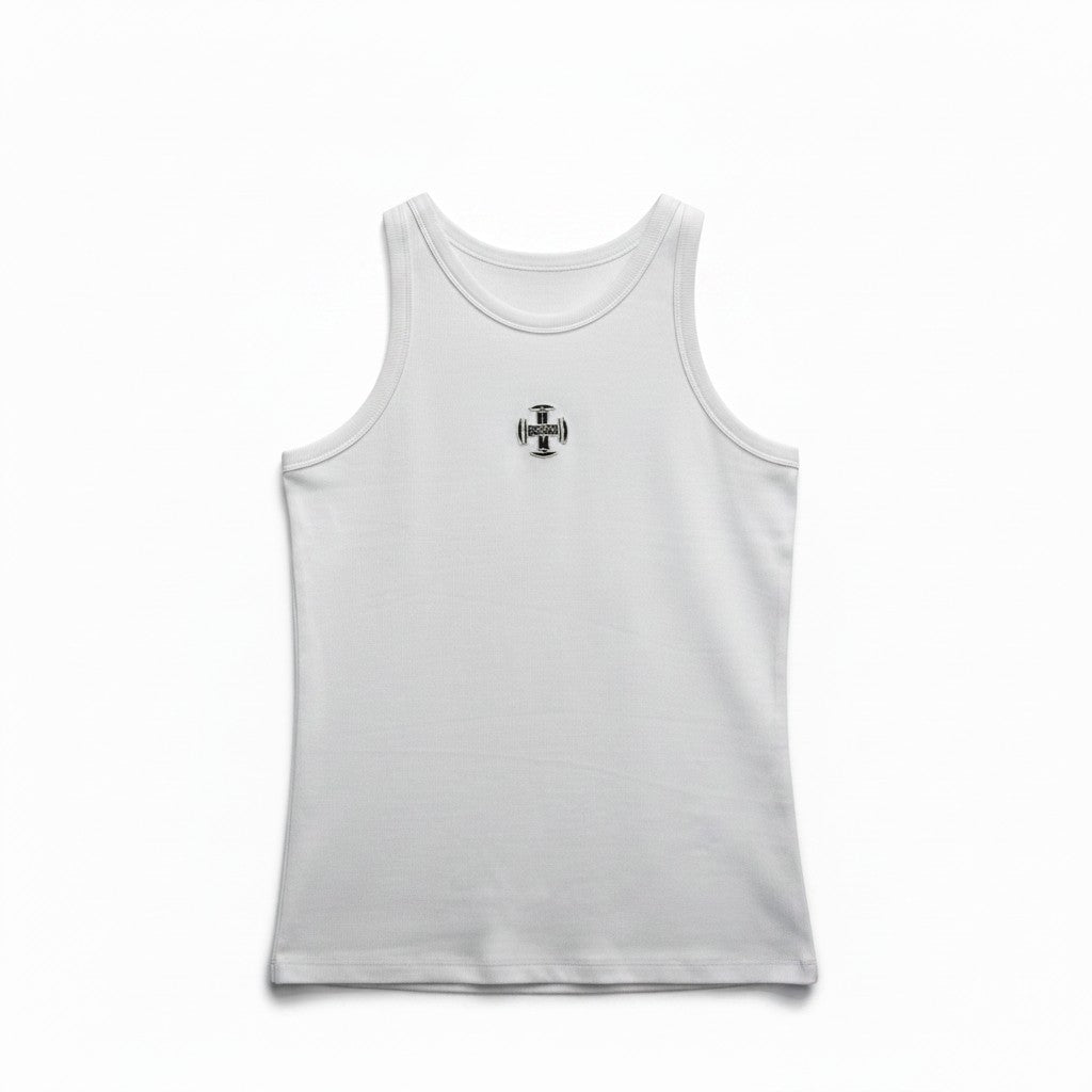 AGO'S RIP SINGLET - White Front Flat Lay