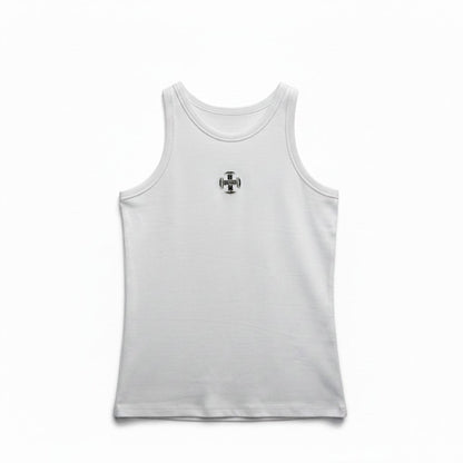 AGO'S RIP SINGLET - White Front Flat Lay